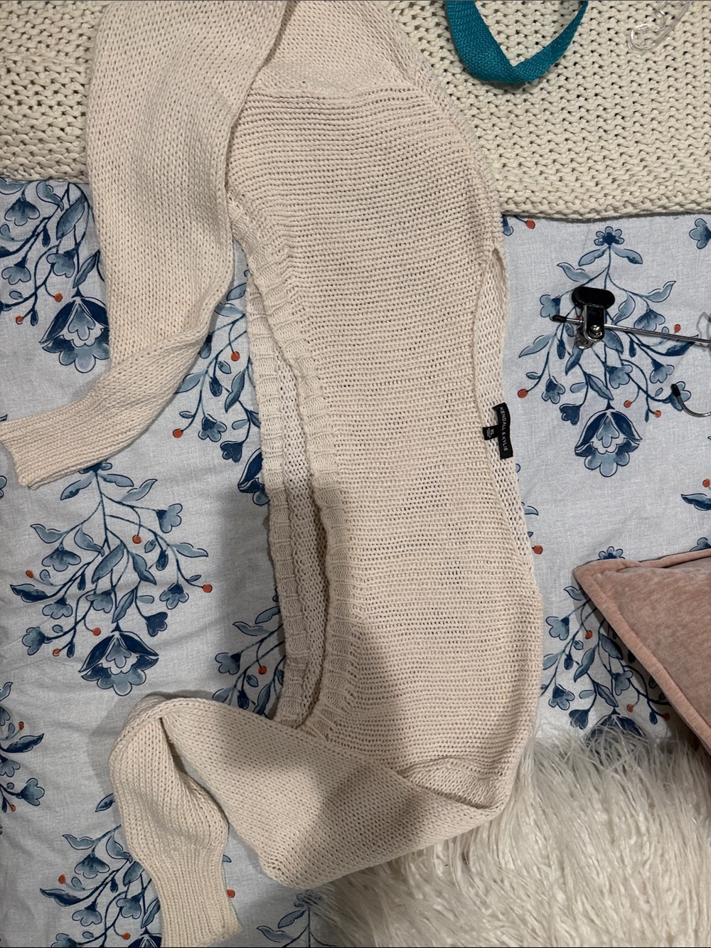 Kendall & Kylie Cream Open-Front Knit Cardigan